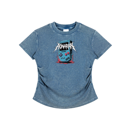 Aonaran GamerX Vintaged-Wash Bodycon Cotton T-Shirt