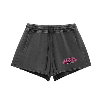 SaudiJae Snow Washed Raw Edge Drawstring Shorts