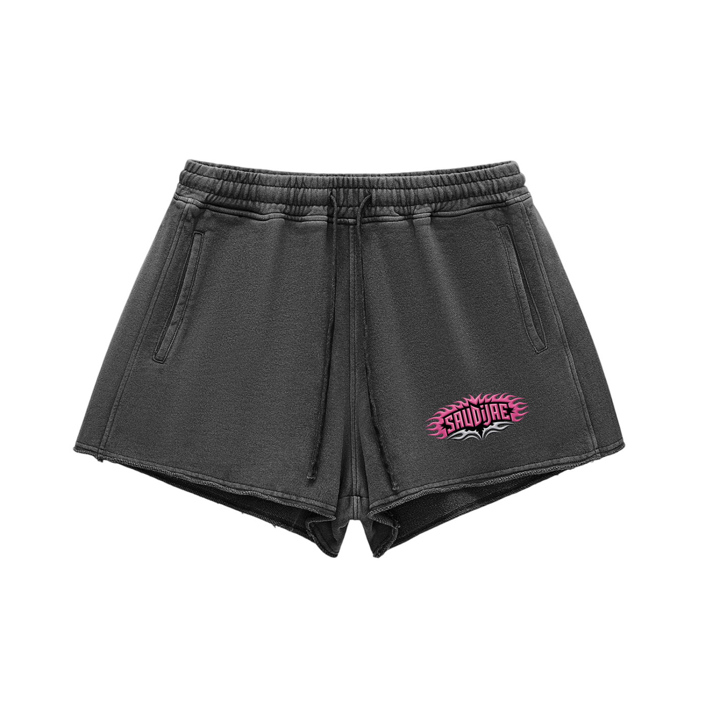 SaudiJae Snow Washed Raw Edge Drawstring Shorts