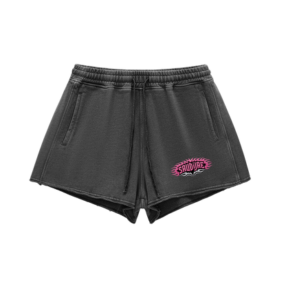 SaudiJae Snow Washed Raw Edge Drawstring Shorts
