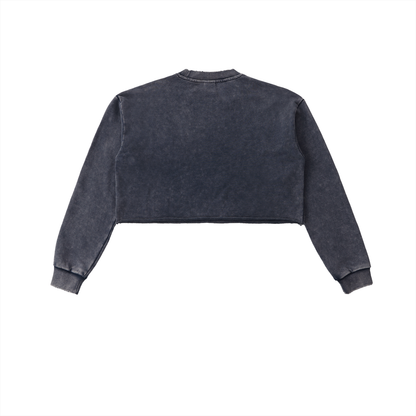 QueenSteph Snow Washed Raw Edge Cropped Sweatshirt