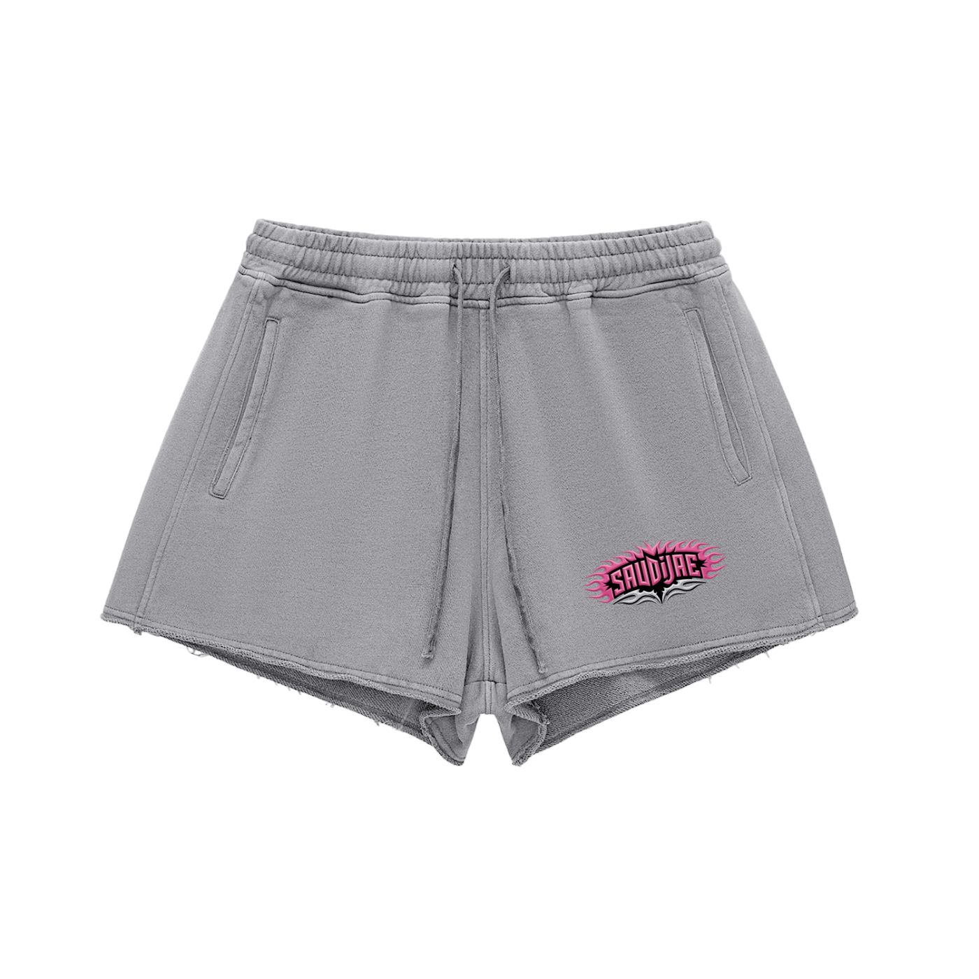 SaudiJae Snow Washed Raw Edge Drawstring Shorts