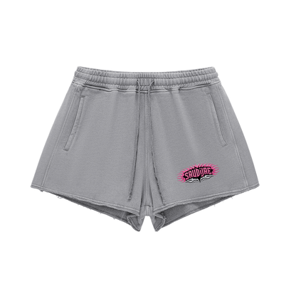 SaudiJae Snow Washed Raw Edge Drawstring Shorts