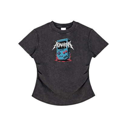 Aonaran GamerX Vintaged-Wash Bodycon Cotton T-Shirt